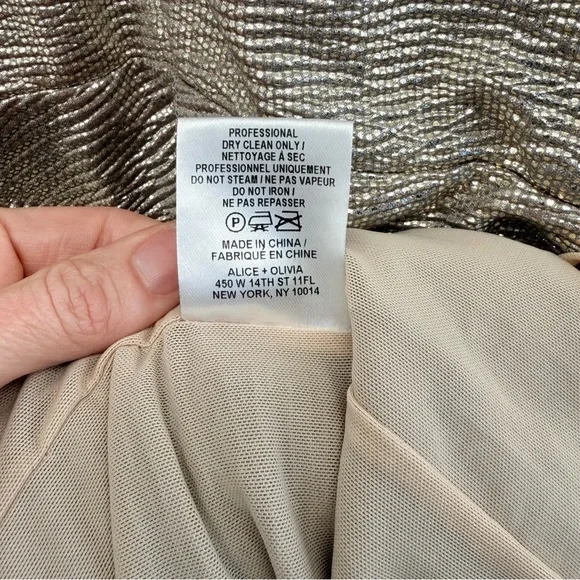 Alice + Olivia Judy Metallic Grey Gold V-Neck Wrap Mini Dress - Picture 6 of 7